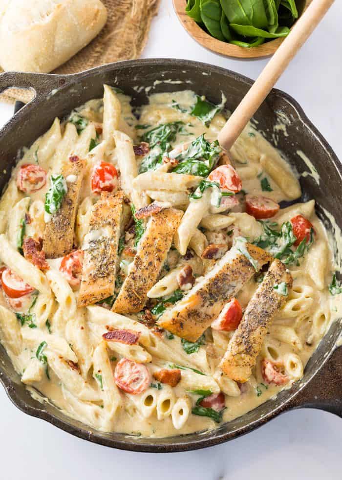 Chicken and Bacon Pasta with Spinach